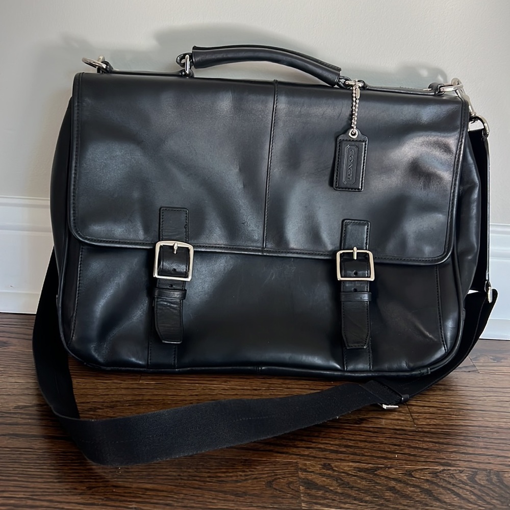 Vintage Coach Black Leather Wall-street Laptop Bag
